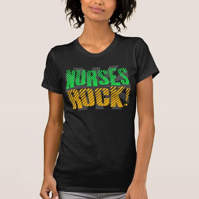Nurses Rock, Orange and Green Fun T-Shirt (Front)