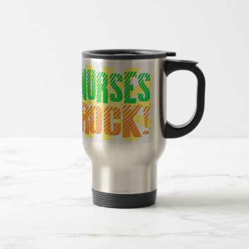 Nurses Rock Orange and Green Fun Travel Mug