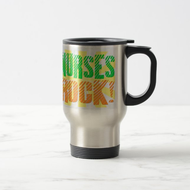 Nurses Rock, Orange and Green Fun Travel Mug (Right)