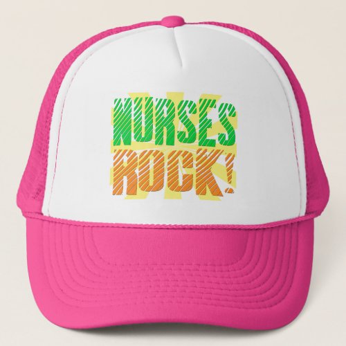 Nurses Rock Orange and Green Fun Trucker Hat