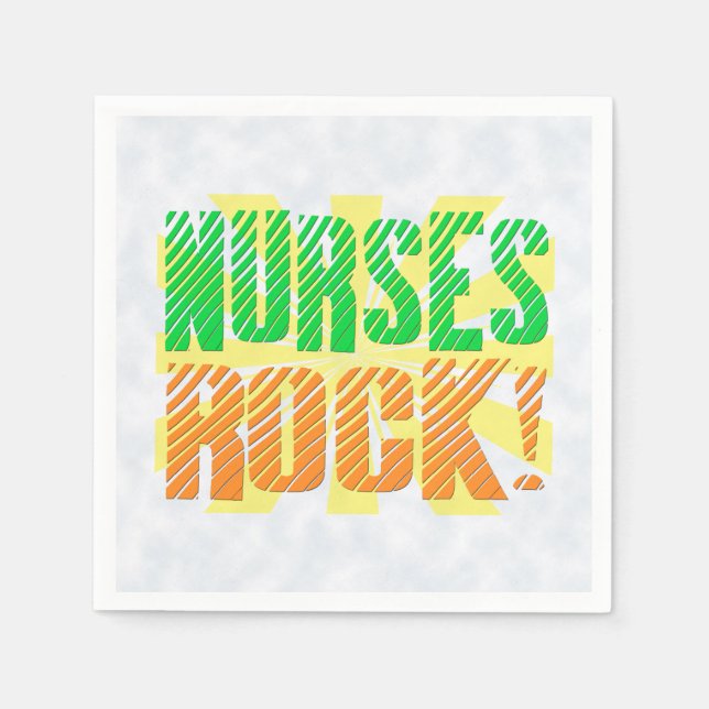 Nurses Rock, Orange/Green Fun Nurse Paper Napkins (Front)