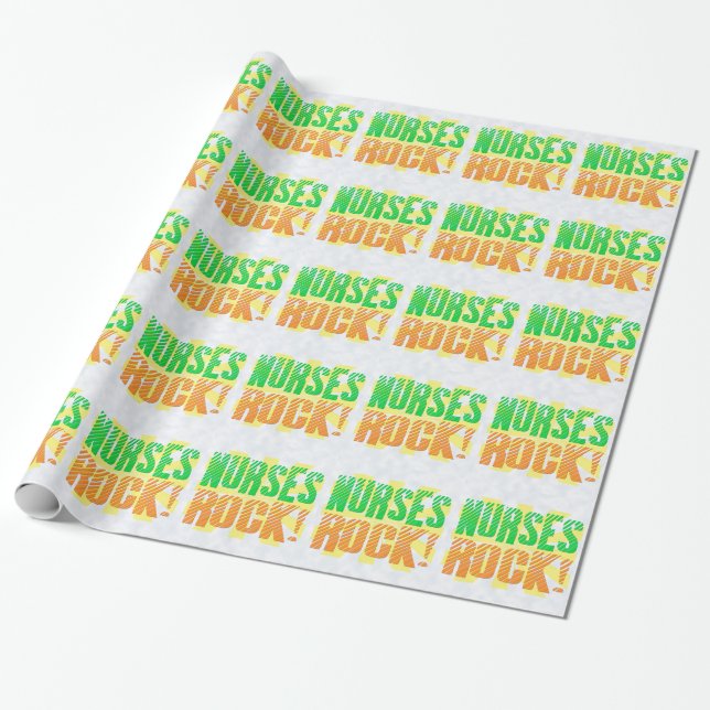 Nurses Rock, Orange/Green Fun Nurse Wrapping Paper (Unrolled)