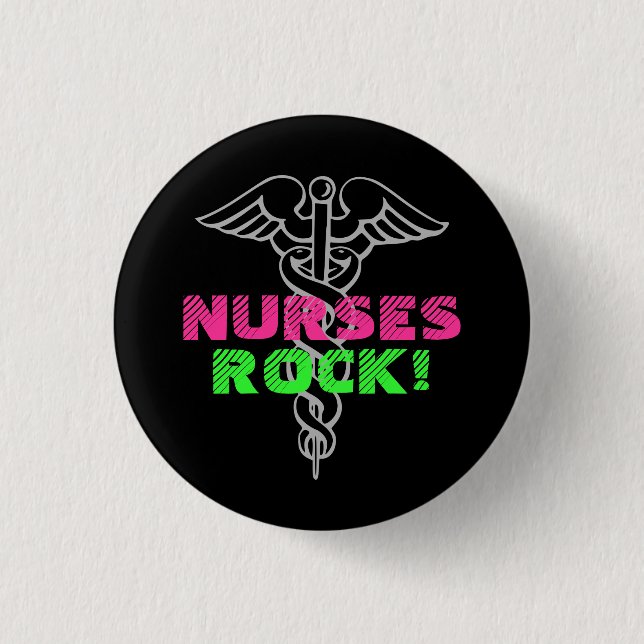 Nurses Rock Pinback Button | Neon colors (Front)