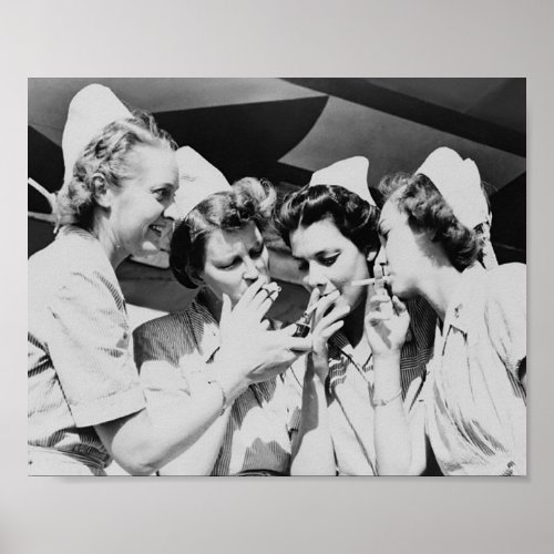 Nurses Smoking Vintage Photograph 10x8in Poster