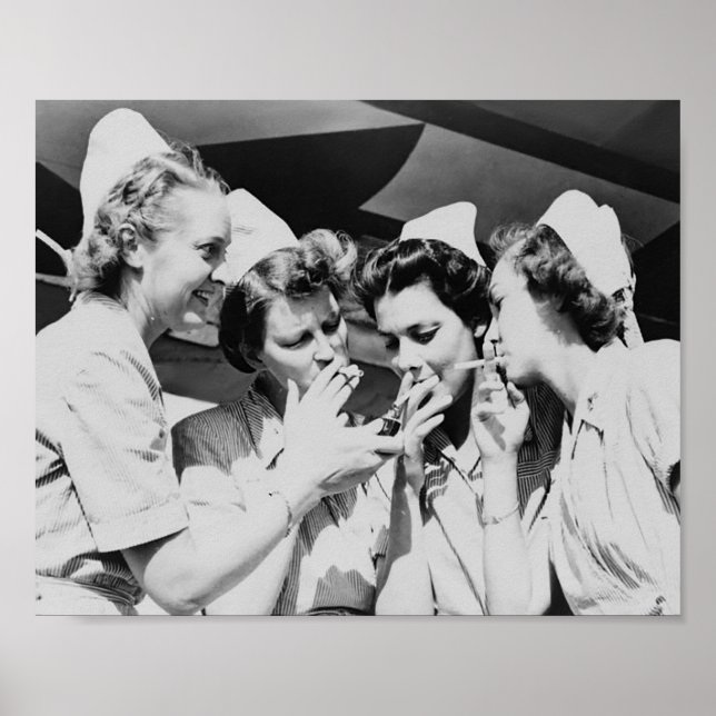Nurses Smoking Vintage Photograph 10x8in Poster (Front)