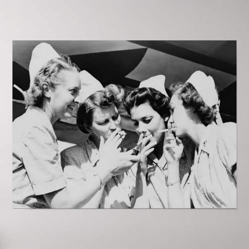 Nurses Smoking Vintage Photograph 16x12in Poster