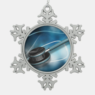 Nurses Stethoscopes Snowflake Pewter Christmas Ornament