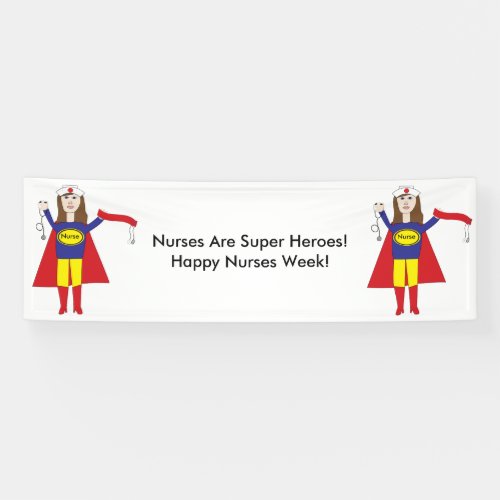 Nurses Super Heroes Brunette Personalize Banner