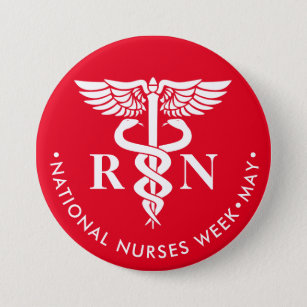Nurses Week/Day, white caduceus RN Button
