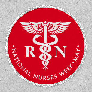 Nurses Week/Day, white caduceus RN Button Patch