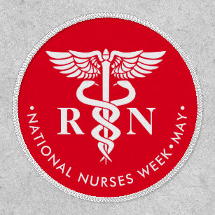 Nurses Week/Day, white caduceus RN Button Patch