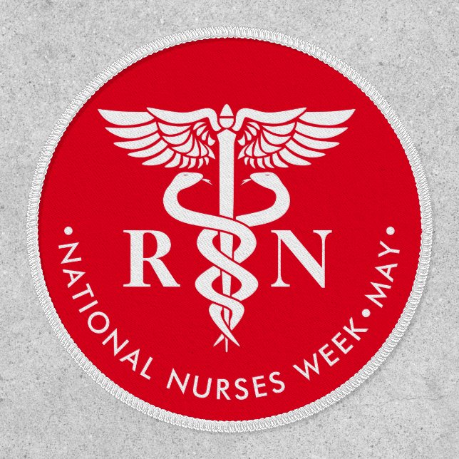 Nurses Week/Day, white caduceus RN Button Patch (Front)