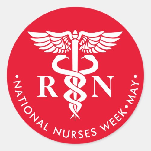 Nurses WeekDay white caduceus RN Classic Round Sticker
