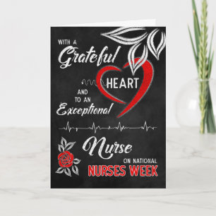 Nurses Week Grateful Red Heart White Rose Chalk Letterpress Thank You Card