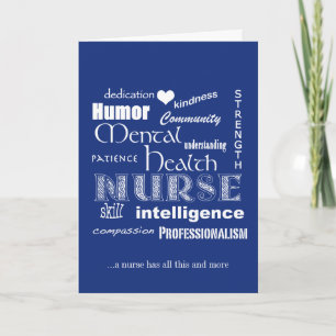 Nurses Week-Mental Health Nurse Attributes-Blue Letterpress Thank You Card