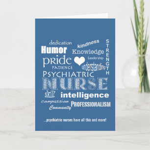Nurses Week-Psychiatric Nurse Word Cloud-Blue Letterpress Thank You Card