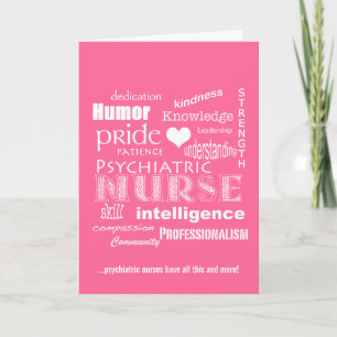 Nurses Week-Psychiatric Nurse Word Cloud-Pink Letterpress Thank You Card