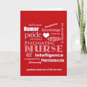 Nurses Week-Psychiatric Nurse Word Cloud-Red Letterpress Thank You Card