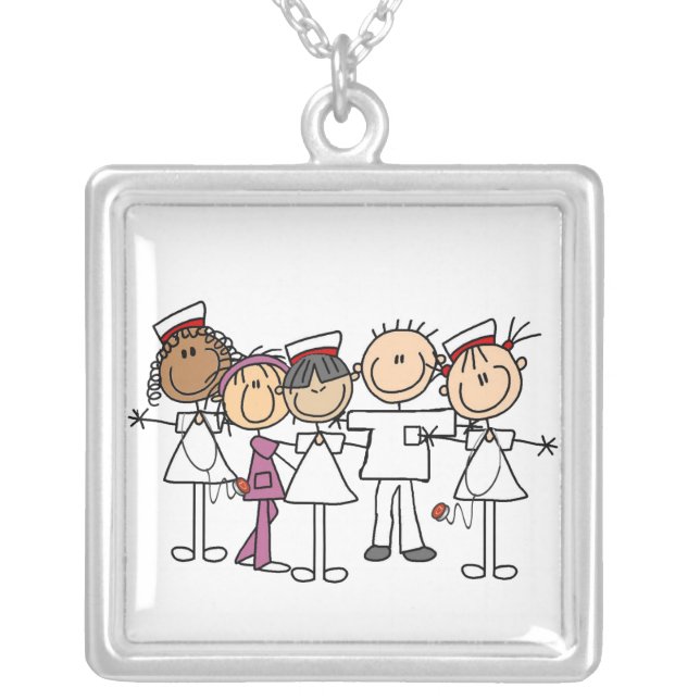 Nurses Week T-shirts and Gifts Silver Plated Necklace (Front)