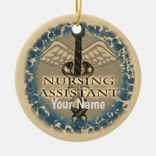 Nursing Assistant Caduceus custom name Ceramic Ornament