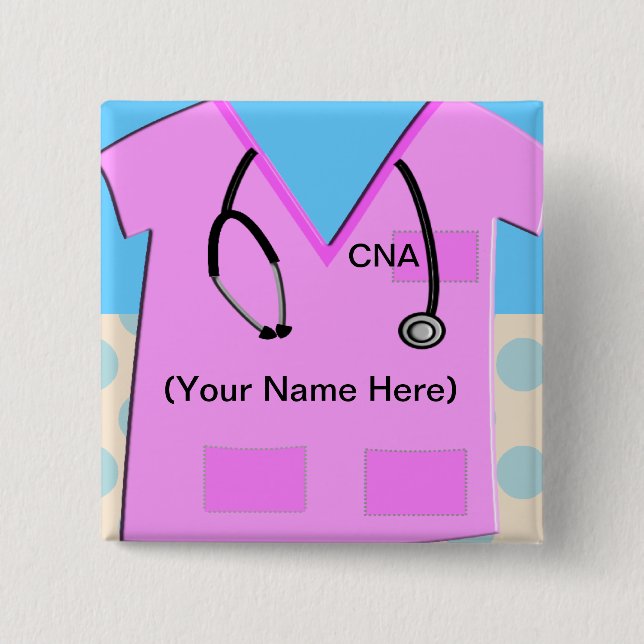 Nursing Assistant Name Badge Scrub Top Pinback Button (Front)