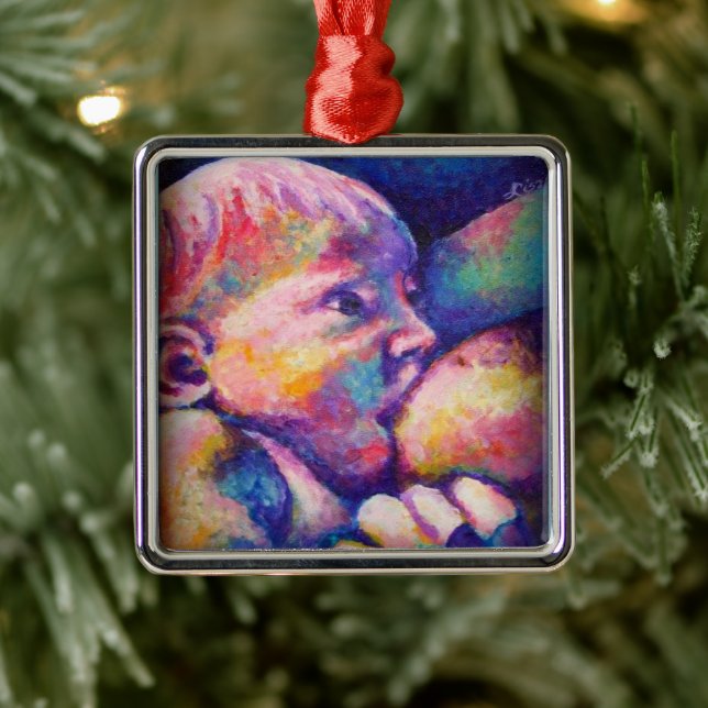 Nursing Baby  Metal Ornament (Tree)