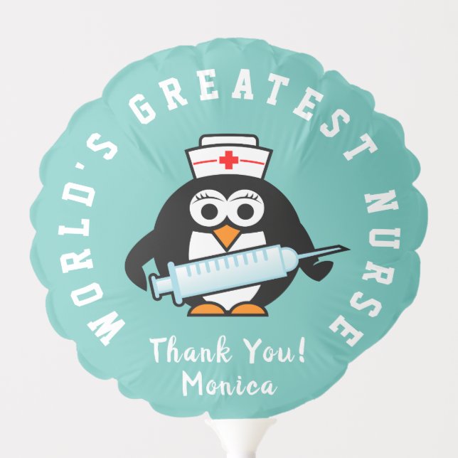 Nursing balloon gift with cute penguin nurse print (Front)