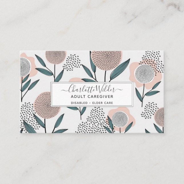 Nursing Caregiver Hand Drawn Floral Card (Front)