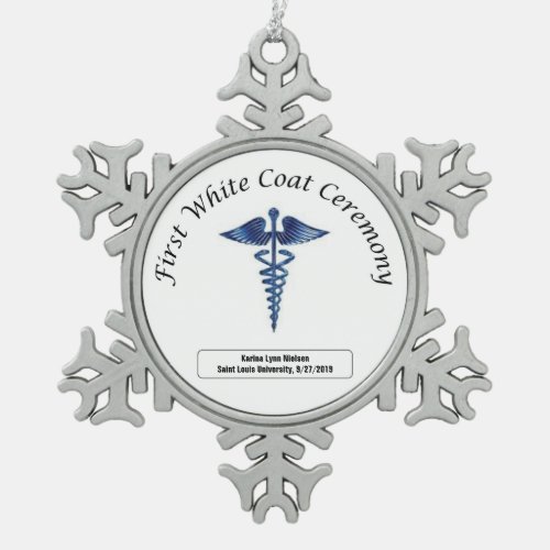 Nursing First White Coat Ceremony Snowflake Pewter Christmas Ornament