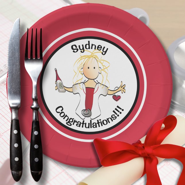 Nursing Graduation Funny Cartoon Red Black  Paper Plates (Creator Uploaded)