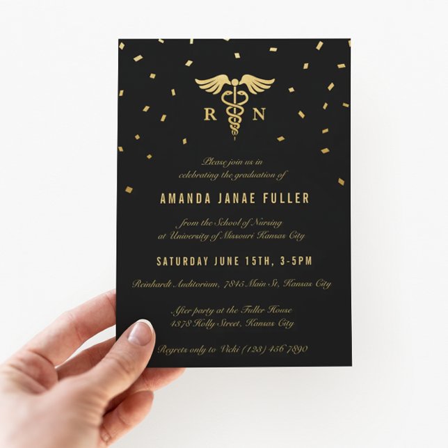 Nursing Graduation Invitations | Gold & Black (Creator Uploaded)