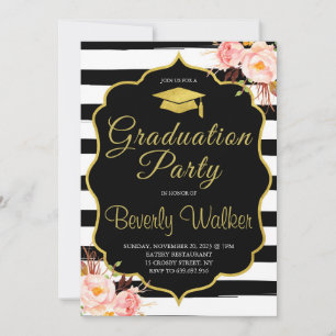 Nursing Graduation Invitations Gold & Black