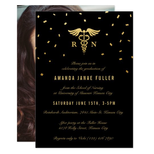 Nursing Graduation Invitations | Gold & Black | Zazzle.com