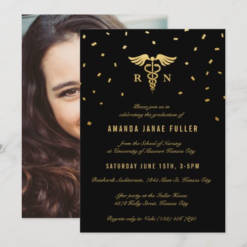 Nursing Graduation Invitations | Gold &amp; Black