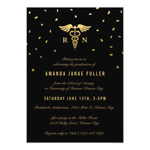 Nursing Graduation Invitations | Gold & Black