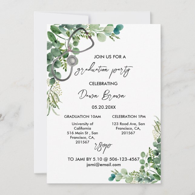 Nursing Graduation Party Boho Eucalyptus Greenery Invitation (Front)