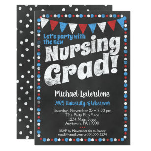 nursing graduation party invitation red blue