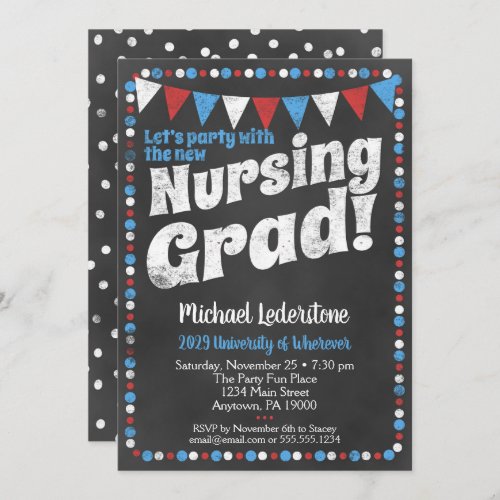 Nursing Graduation Party Invitation Red Blue