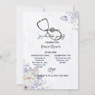 Nursing Graduation Party Watercolor Purple Floral Invitation