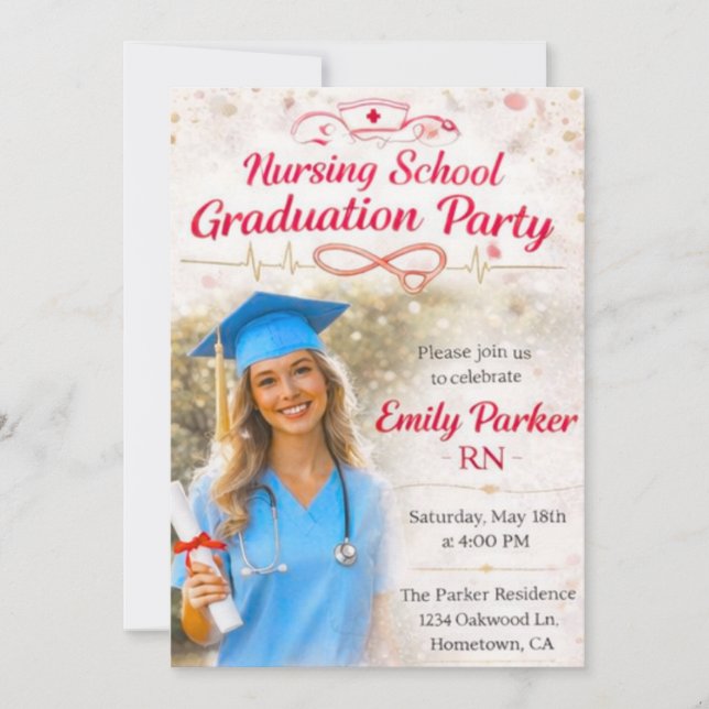 Nursing Graduation Save The Date Card with Photo – (Front)