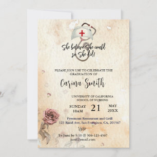 Nursing Graduation She Believe She Could Vintage Invitation
