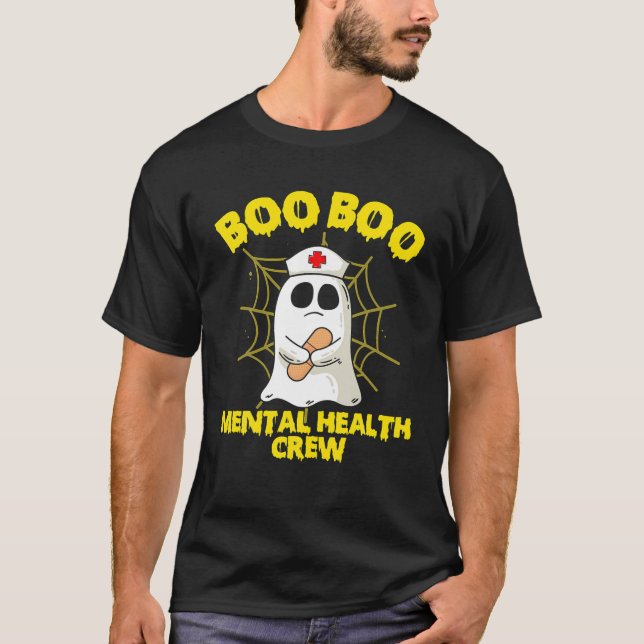 Nursing Halloween Costume Mental Health Nurse Boo T-Shirt (Front)