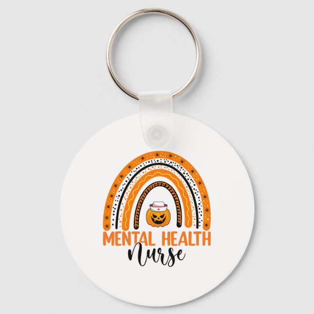 Nursing Halloween Pumpkin Rainbow Mental Health Nu Keychain (Front)