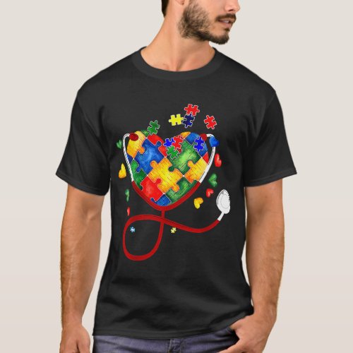 Nursing Heart Puzzle Stethoscope ER RN CNA Nurse A T_Shirt