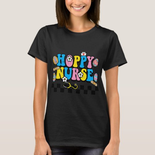 Nursing Hoppy Nurse Happy Easter Retro Groovy Scru T_Shirt