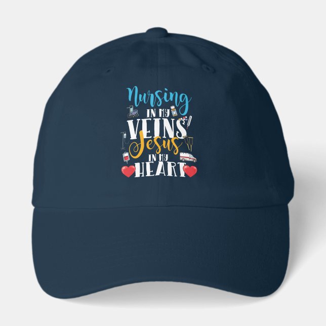 Nursing in My Veins Christian RN Nurse Hat (Front)