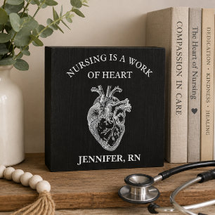 Nursing is a Work of Heart Chalkboard Style  Wooden Box Sign
