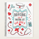 Nursing is a work of Heart Planner<br><div class="desc">Fun retro inspired "Nursing is a work of Heart" planner. Great gift for galentines day, graduation or for any nurse in the family. features hand drawn nurse's hat, pill, prescription, stethoscope, needle, heart, and bandaids. Makes a great gift for the nursing student a nurse that cared for you or Valentines...</div>