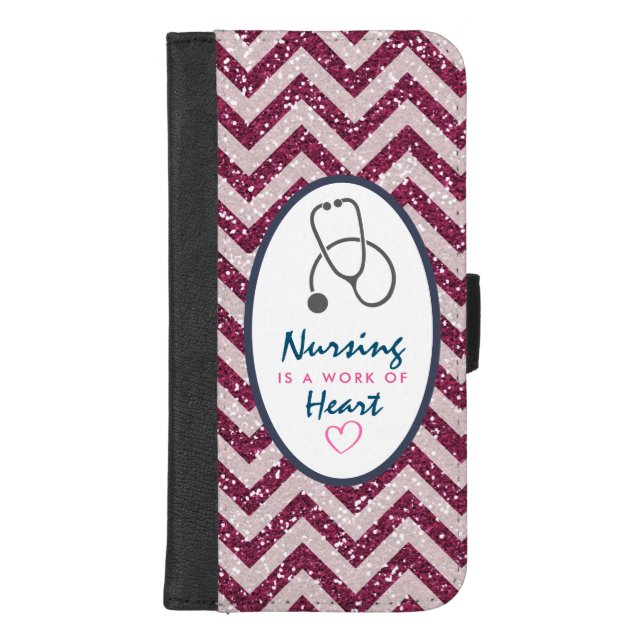 Nursing is a work of Heart Saying w/ Stethescope iPhone Wallet Case (Front)