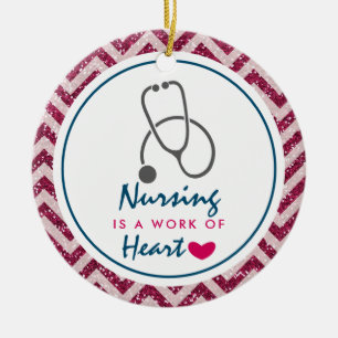 Nursing is a work of Heart Saying w/ Stethoscope Ceramic Ornament